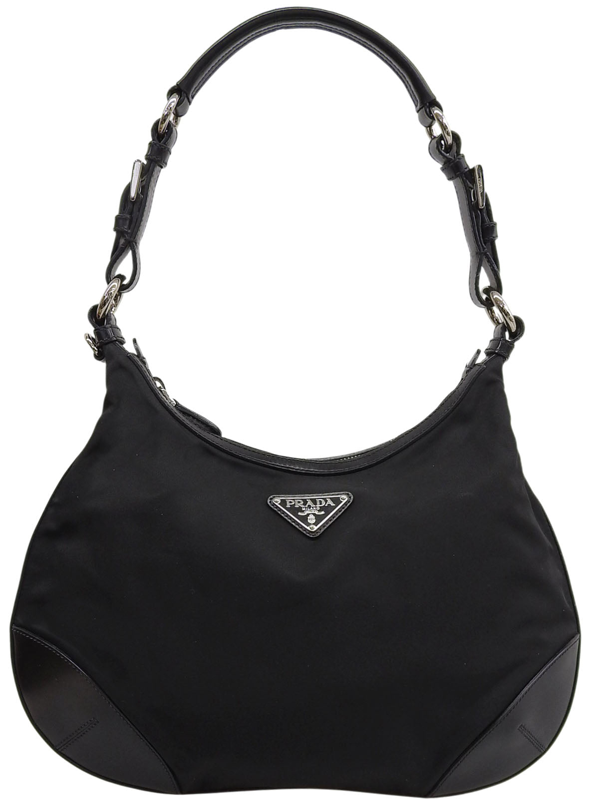 Nylon logo plate shoulder bag in black