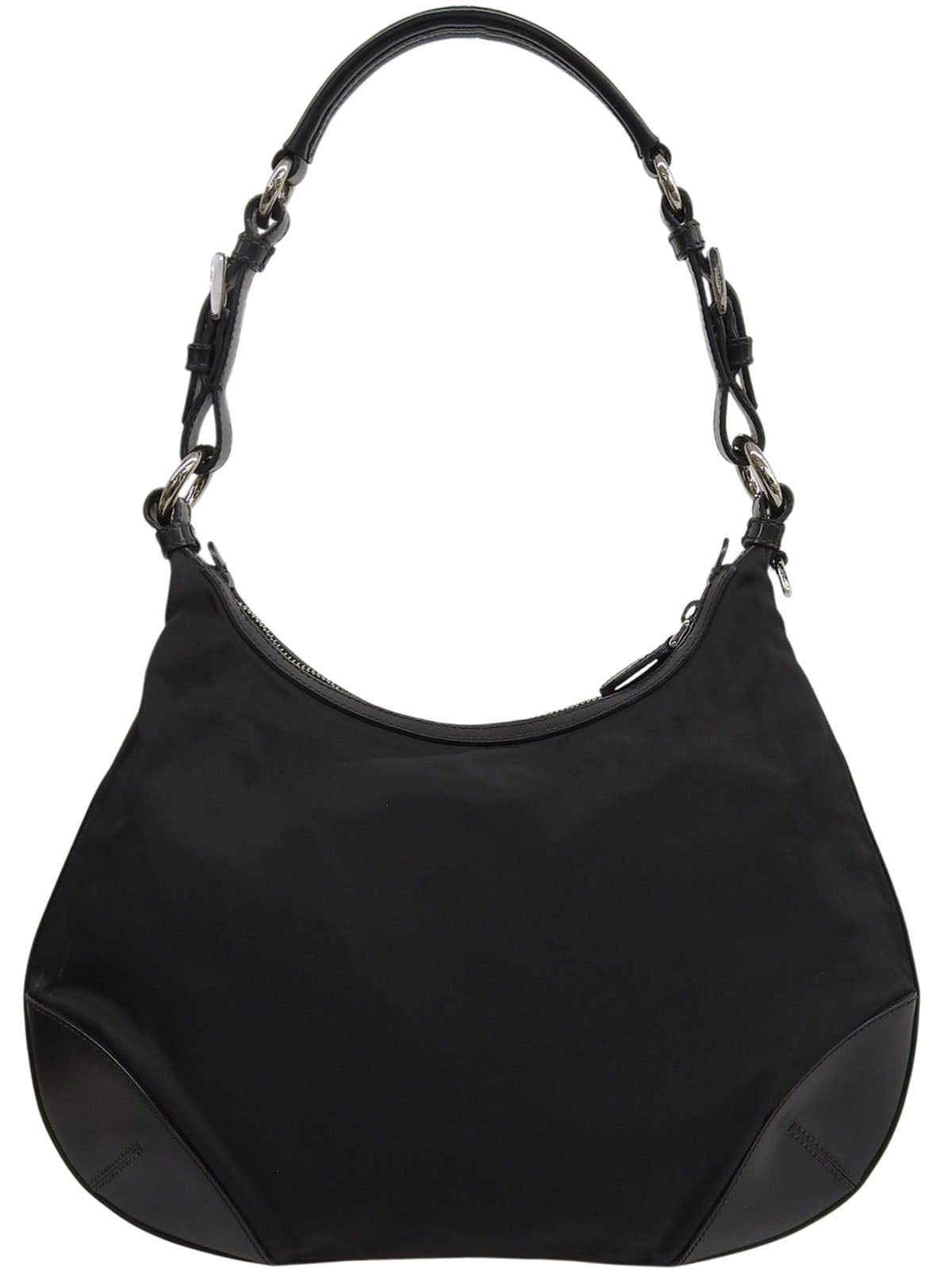 Nylon logo plate shoulder bag in black
