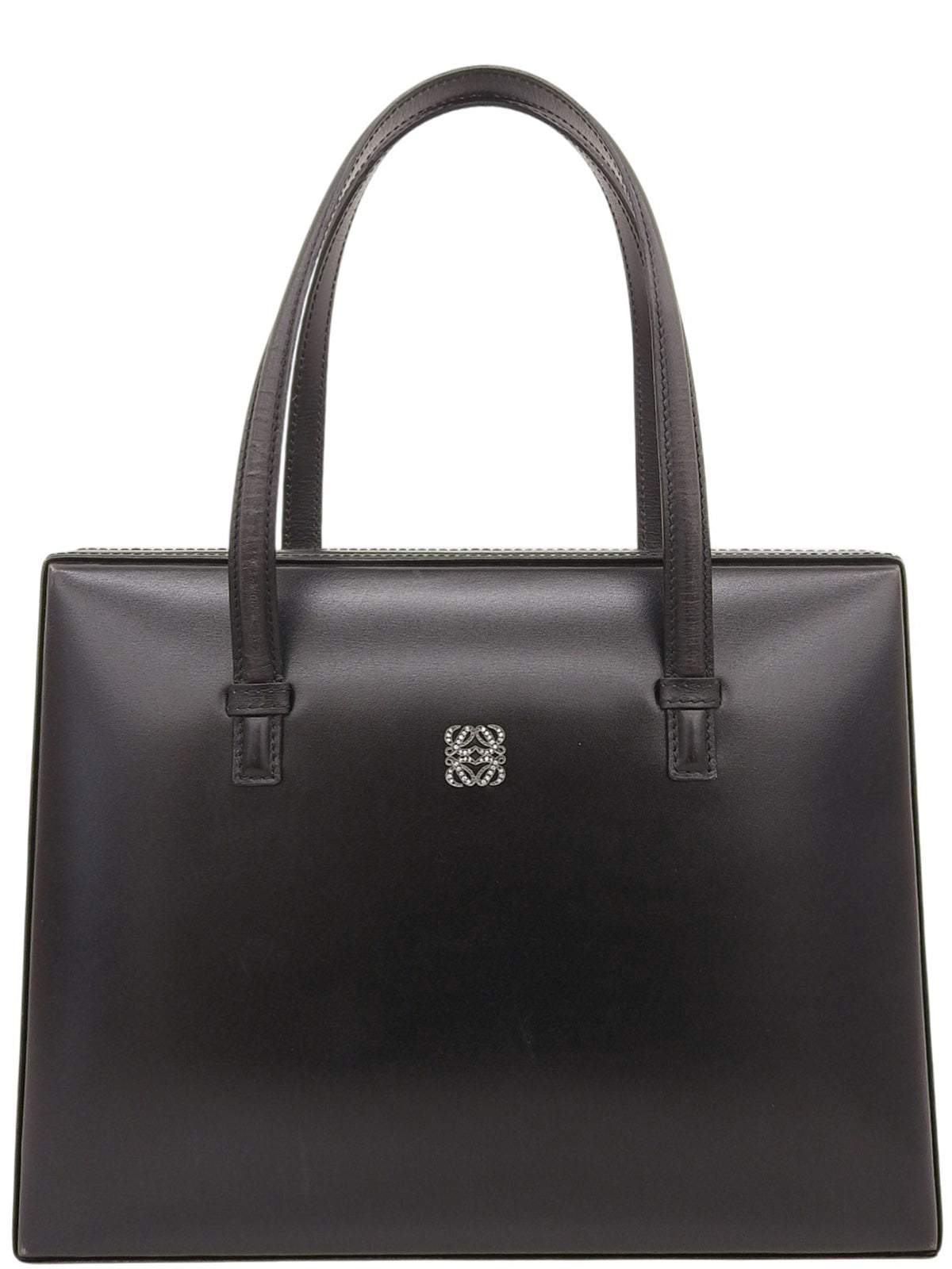 ラインストーンアナグラムプレートハンドバッグ ブラック