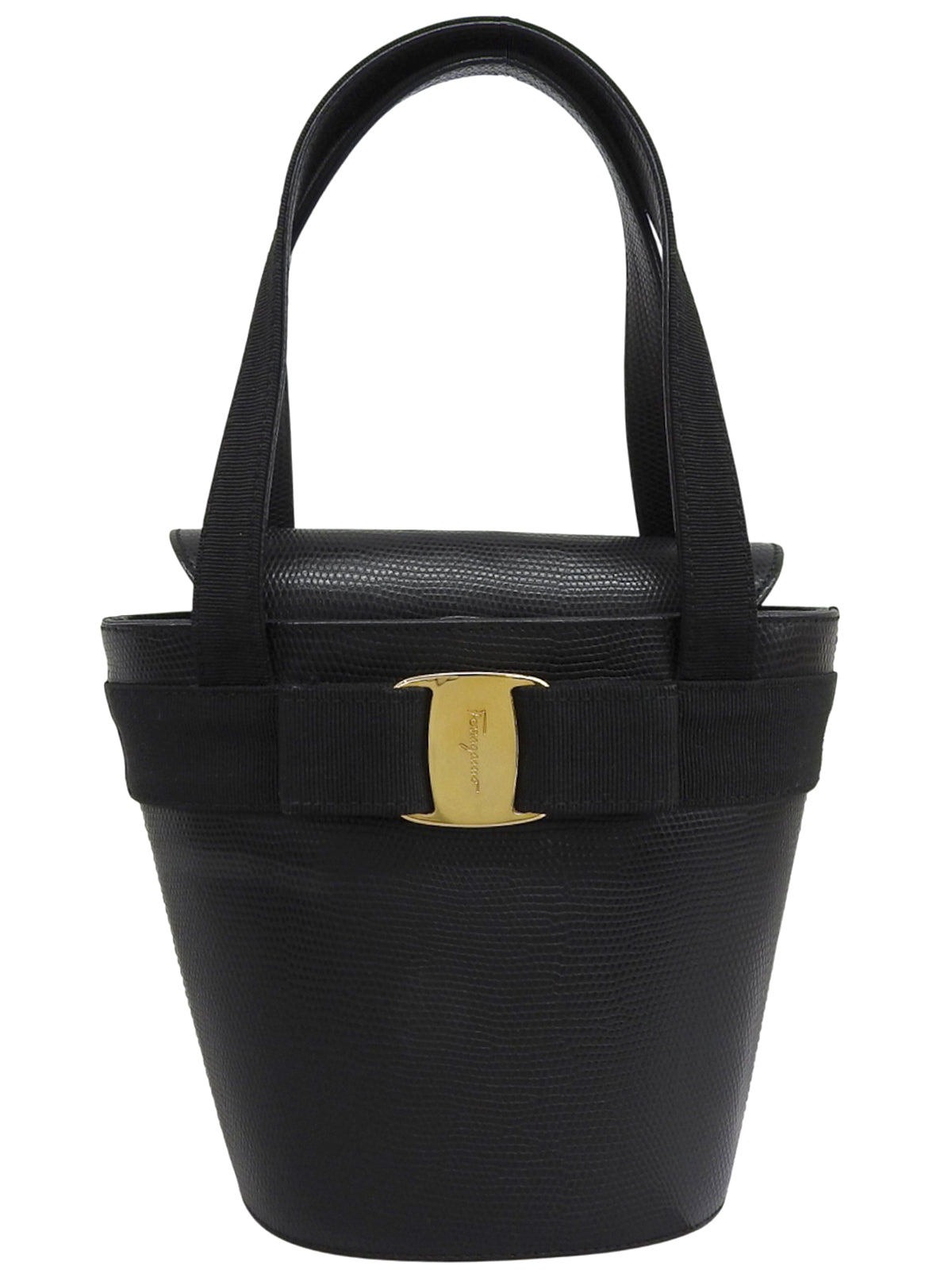 リザードヴァラリボンハンドバッグ ブラック