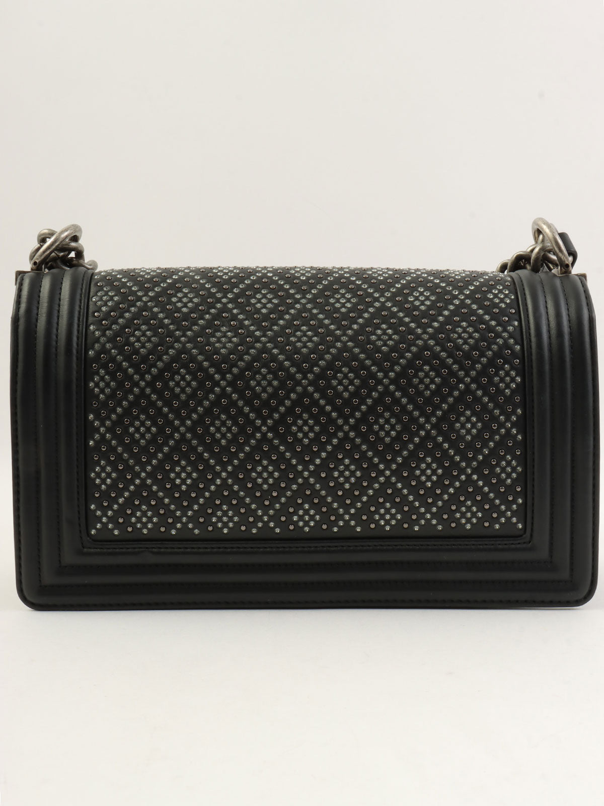2020年頃製 スタッズラインストーンボーイシャネルチェーンショルダーバッグ ブラック