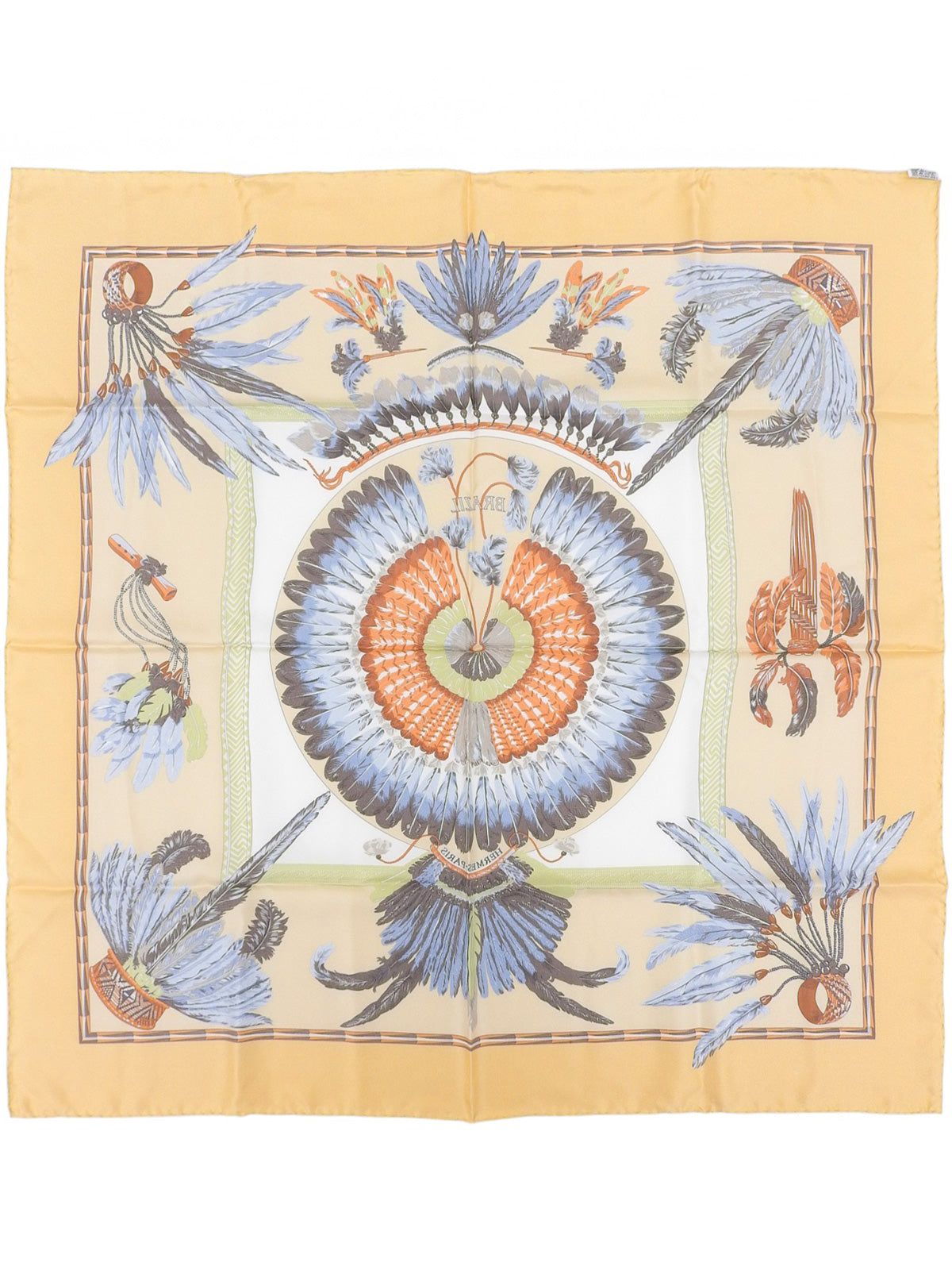 Carré 90 Brazil Pattern Design Scarf Beige