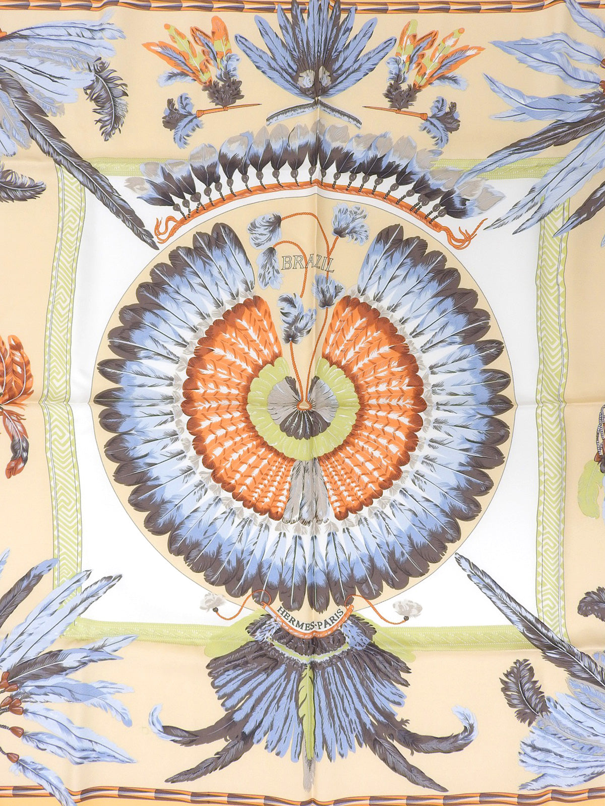 Carré 90 Brazil Pattern Design Scarf Beige