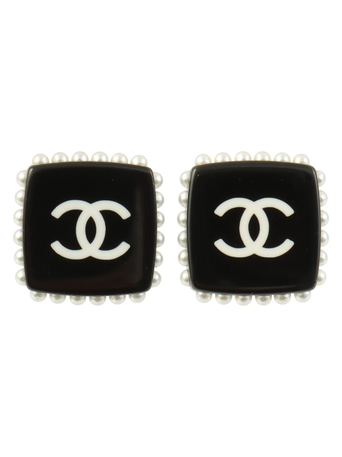 2015年製 スクエアパールCCマークピアス ブラック