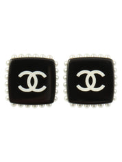 2015年製 スクエアパールCCマークピアス ブラック