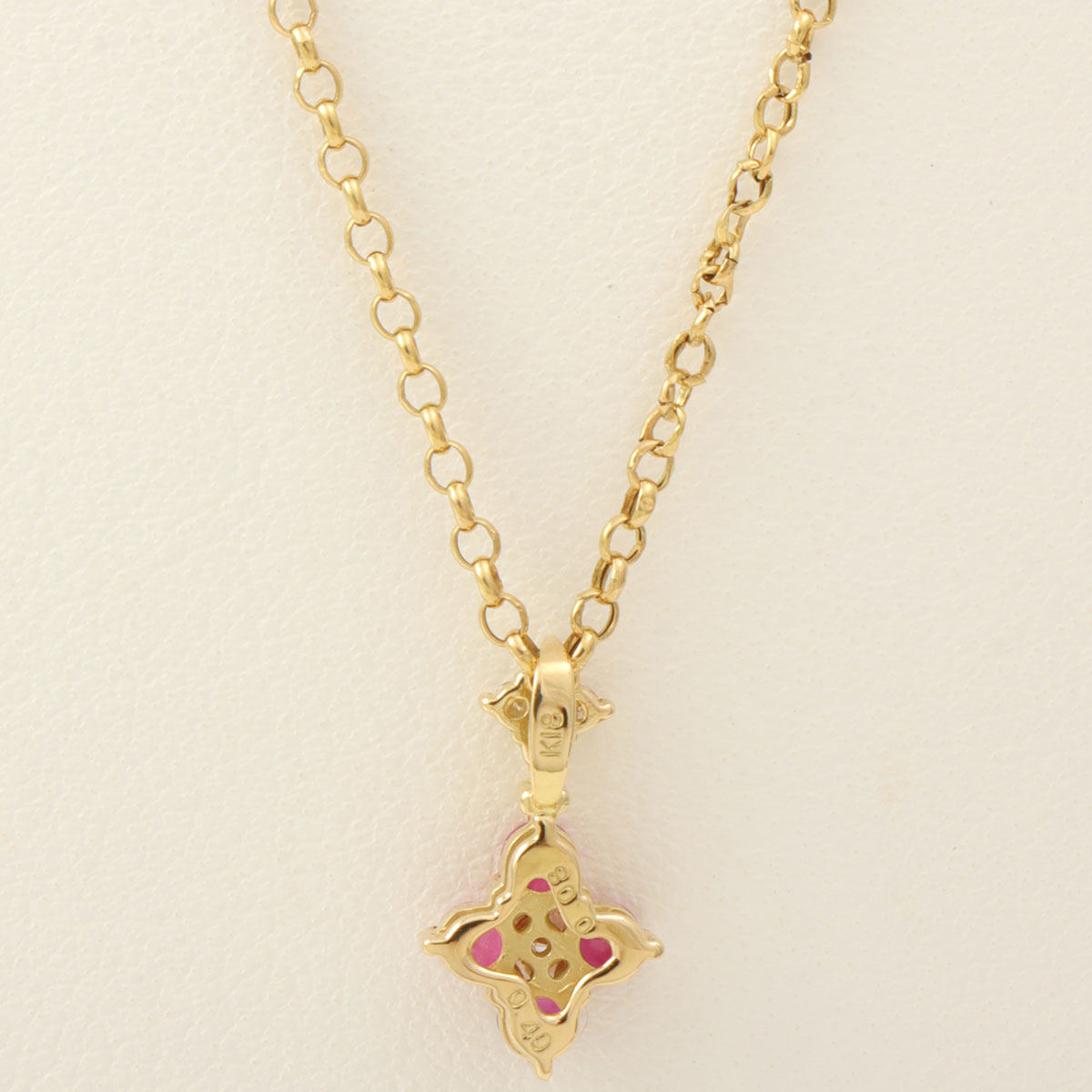 18K Ruby and Diamond Flower Motif Necklace Gold