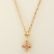 18K Ruby and Diamond Flower Motif Necklace Gold