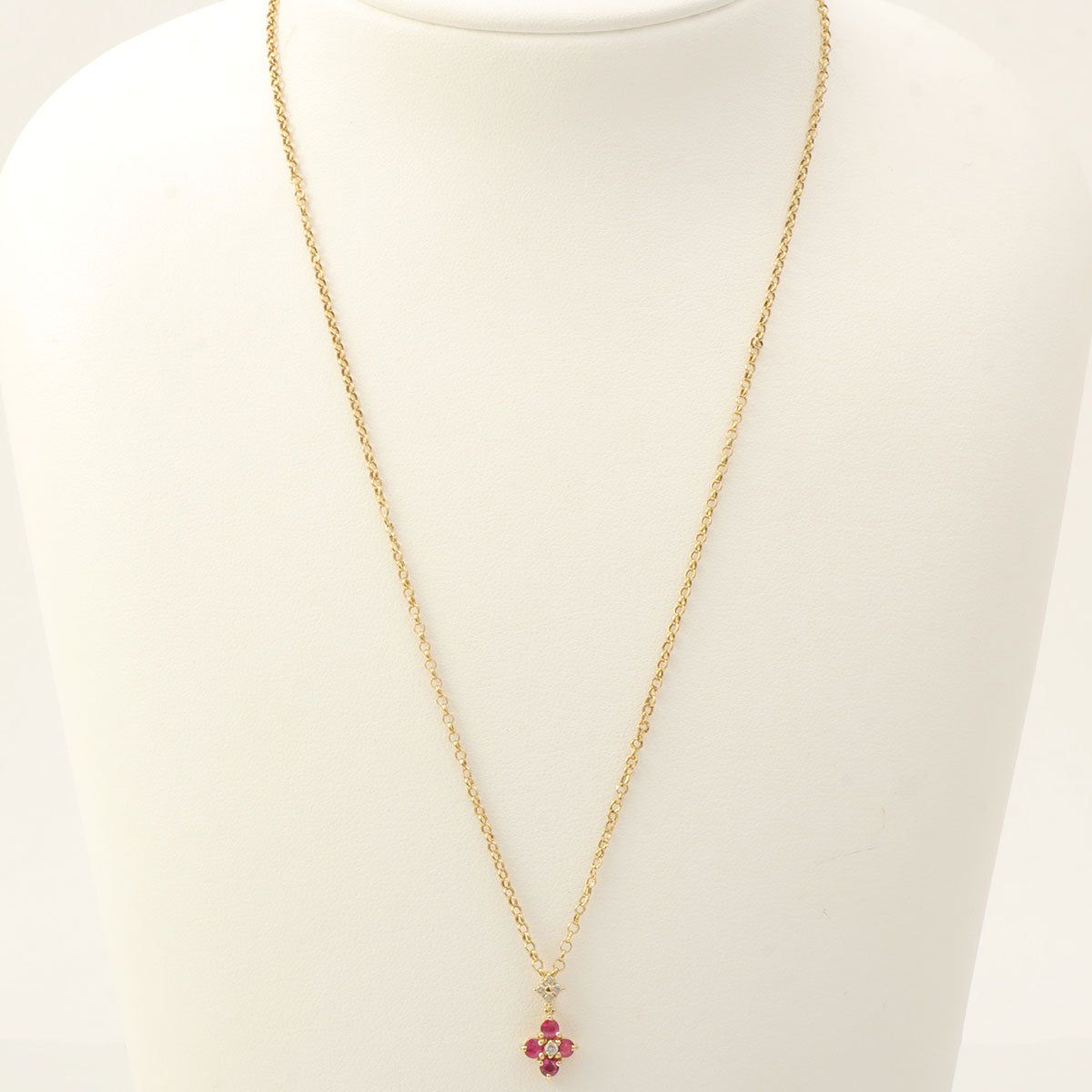 18K Ruby and Diamond Flower Motif Necklace Gold
