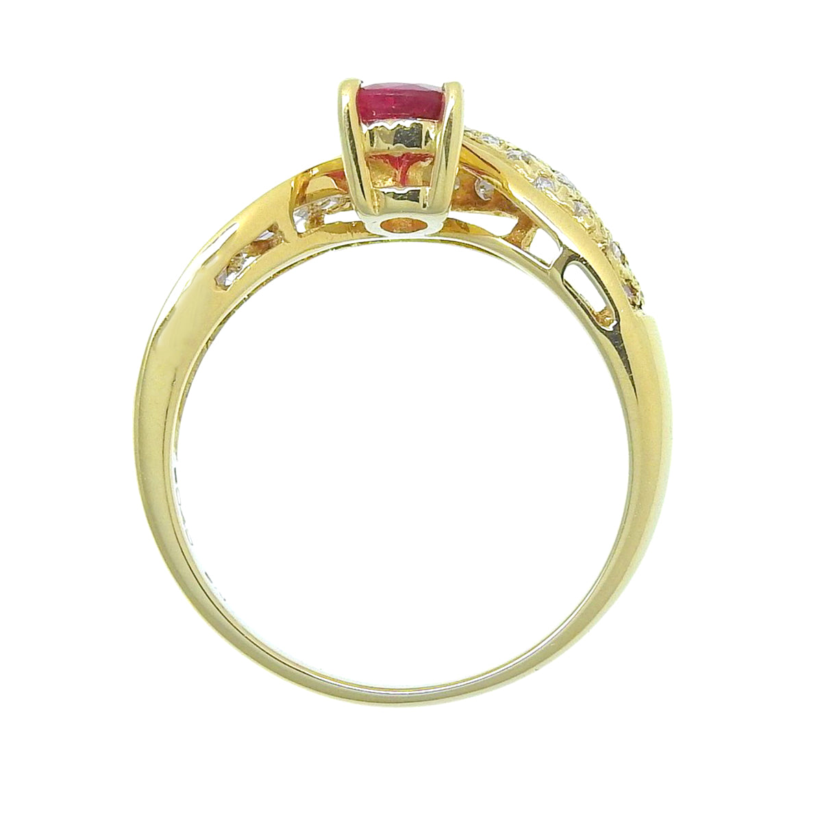 18K Ruby Diamond Designer Ring #54 Gold/Cherry Red