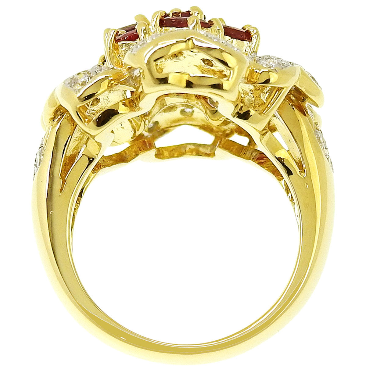 18K Ruby Diamond Flower Motif Ring #51 Gold