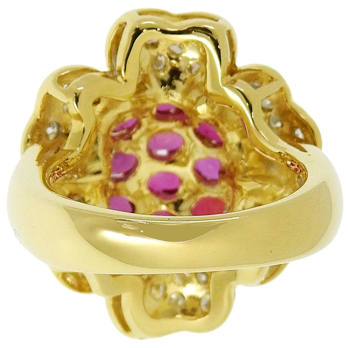 18K Ruby Diamond Flower Motif Ring #51 Gold