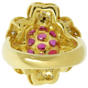 18K Ruby Diamond Flower Motif Ring #51 Gold