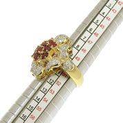 18K Ruby Diamond Flower Motif Ring #51 Gold
