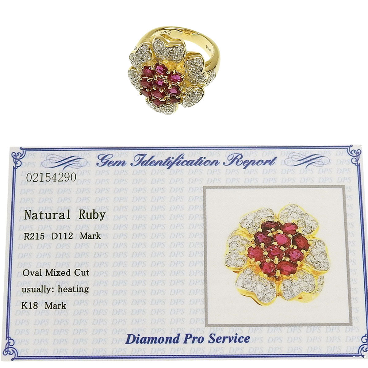 18K Ruby Diamond Flower Motif Ring #51 Gold