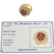 18K Ruby Diamond Flower Motif Ring #51 Gold