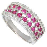 18K Ruby Diamond Designer Ring #55.5 Silver/Cherry Red