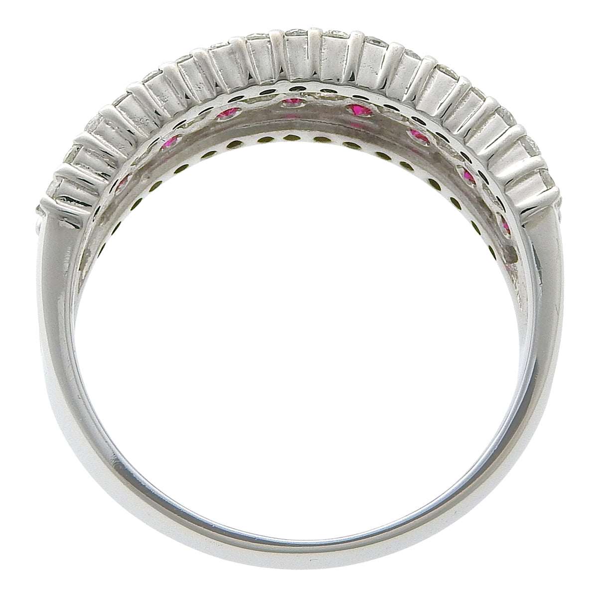 18K Ruby Diamond Designer Ring #55.5 Silver/Cherry Red