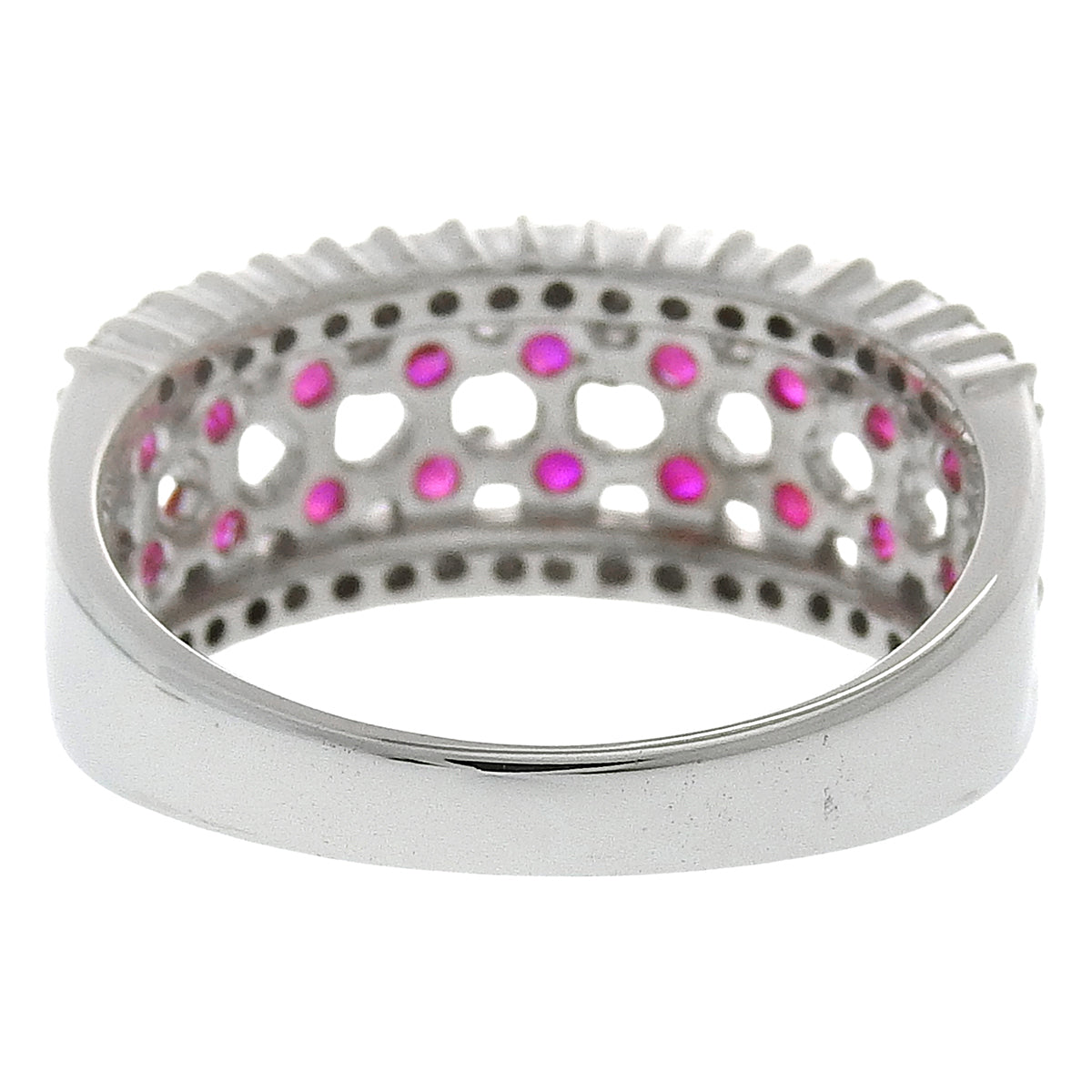 18K Ruby Diamond Designer Ring #55.5 Silver/Cherry Red