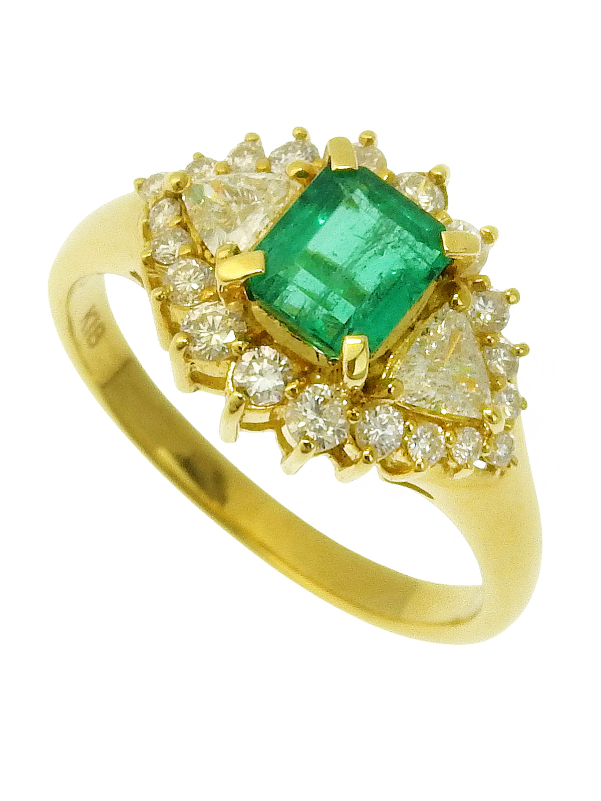 18K Emerald and Diamond Ring #51, Gold/Green