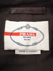 Leather logo button jacket in dark brown