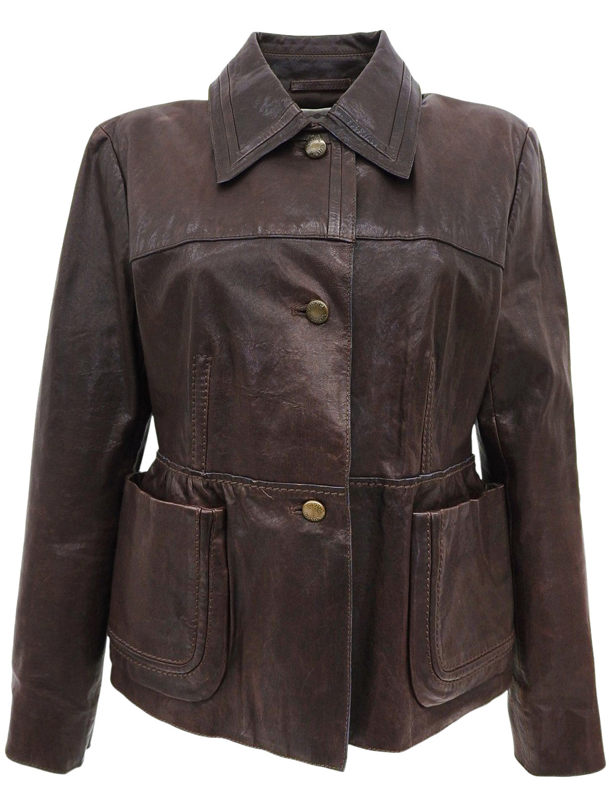 レザーロゴボタンジャケット ダークブラウン