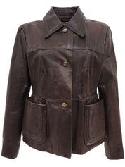 レザーロゴボタンジャケット ダークブラウン