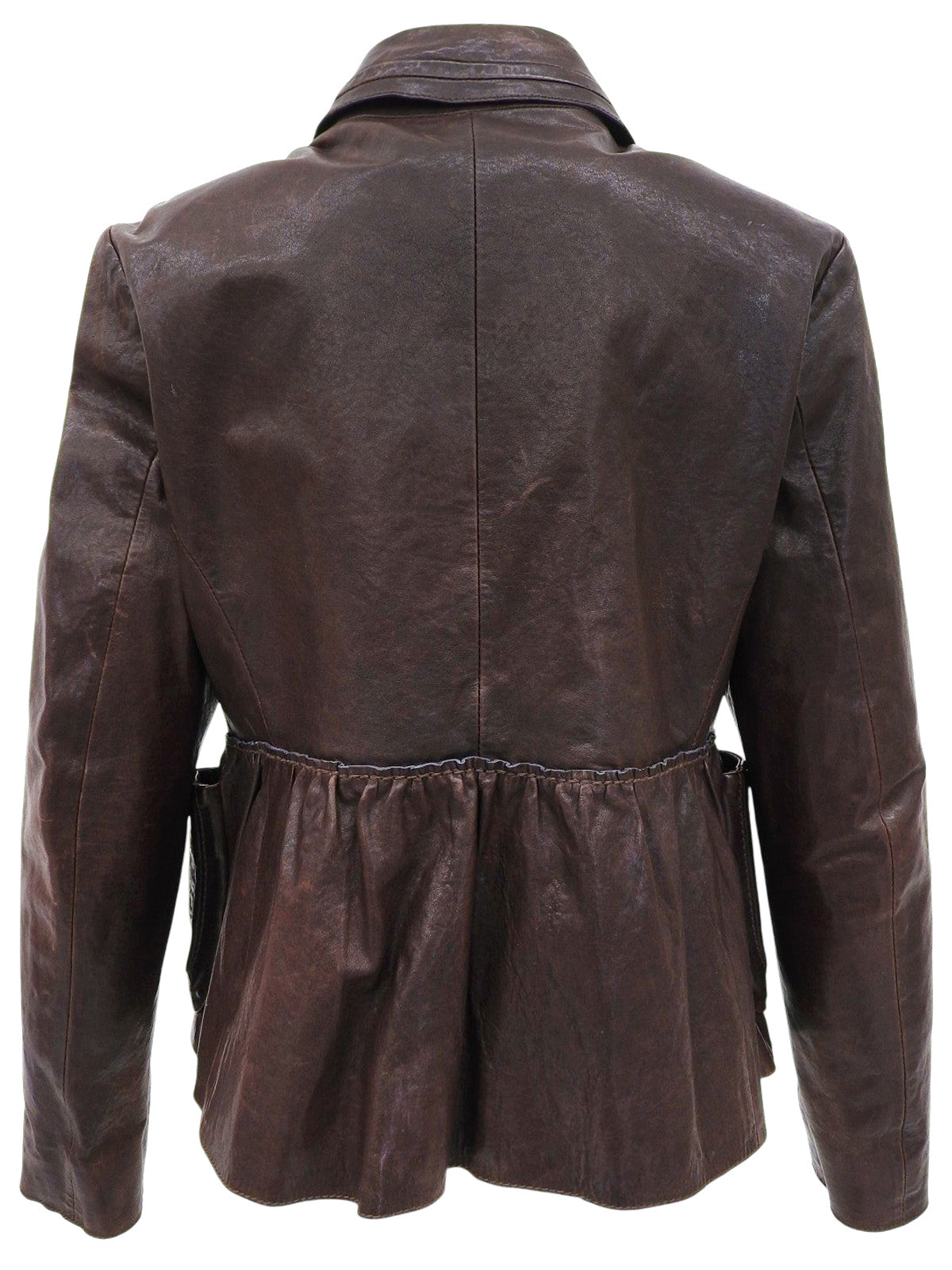 Leather logo button jacket in dark brown