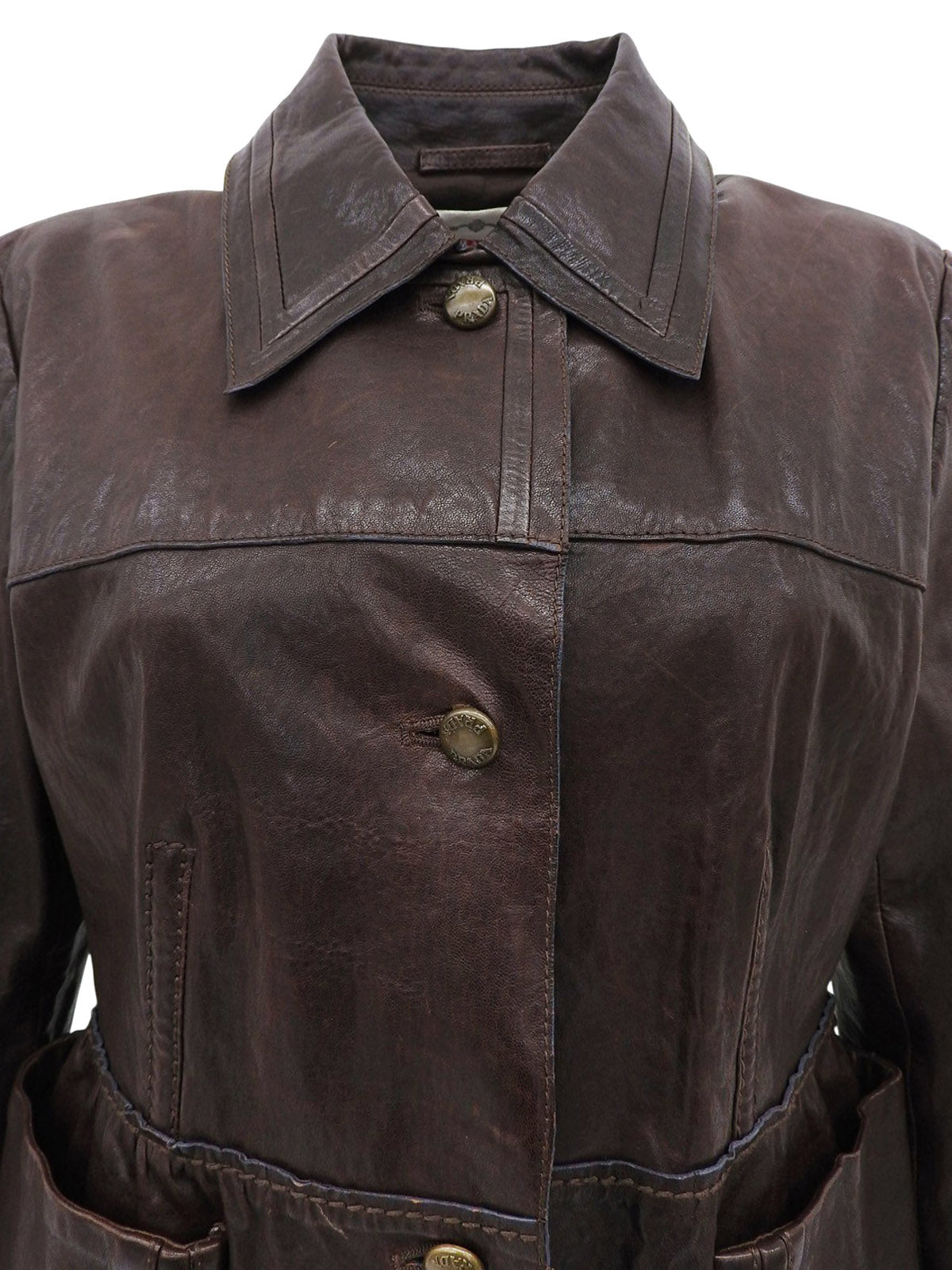 レザーロゴボタンジャケット ダークブラウン