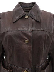 レザーロゴボタンジャケット ダークブラウン