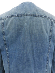 Denim monogram design collarless jacket in blue