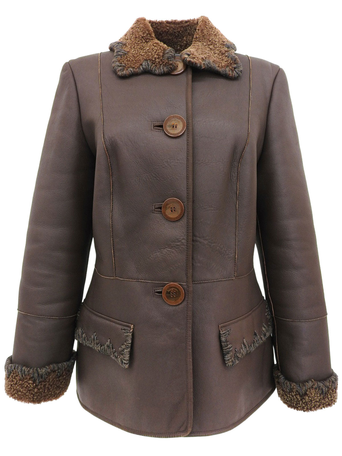 棕色羊毛皮Logo纽扣夹克