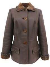 棕色羊毛皮Logo纽扣夹克