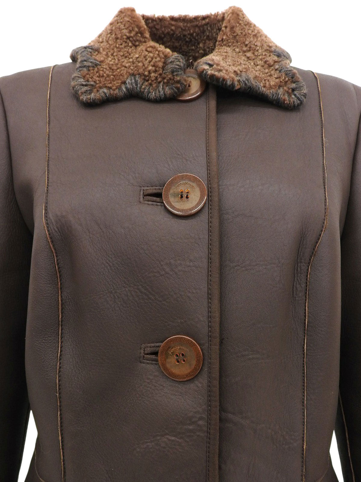 棕色羊毛皮Logo纽扣夹克