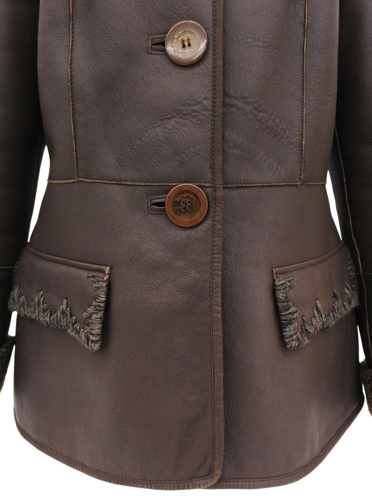 棕色羊毛皮Logo纽扣夹克