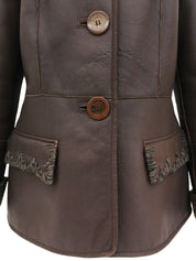 棕色羊毛皮Logo纽扣夹克