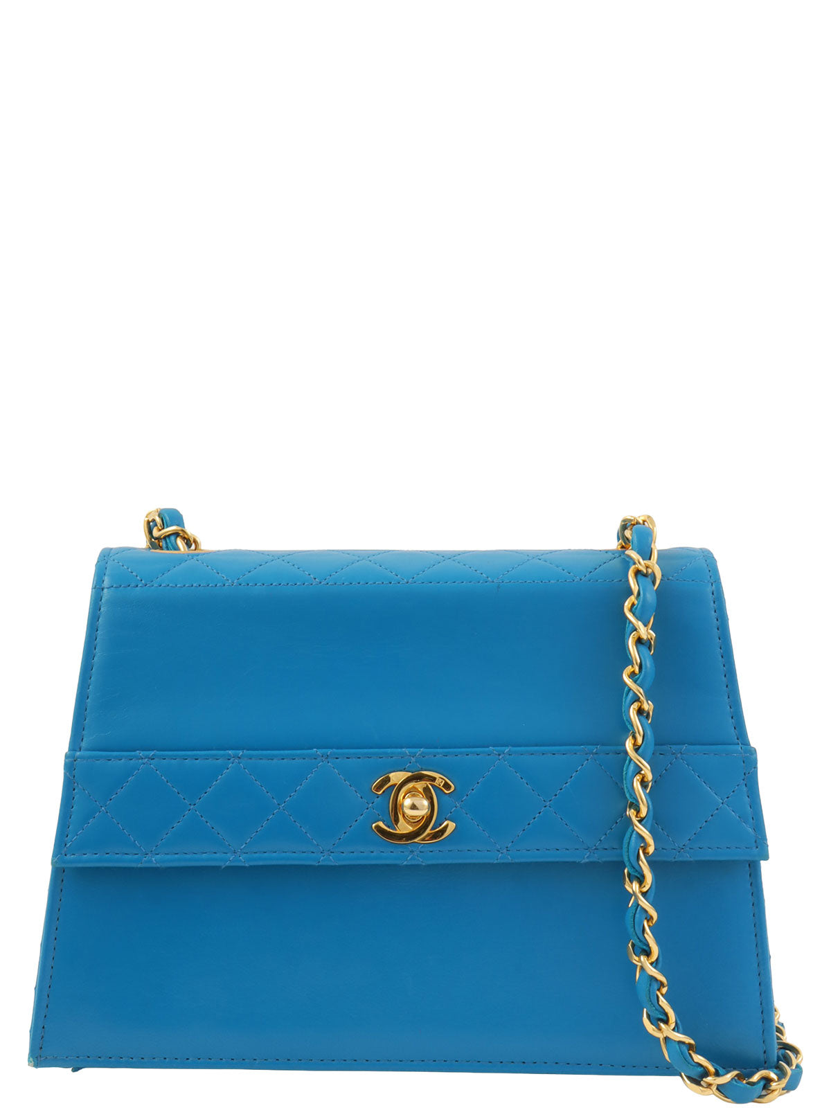 1990年頃製 ラムスキンCCターンロックチェーンバッグ ブルー