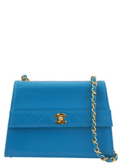 1990年頃製 ラムスキンCCターンロックチェーンバッグ ブルー