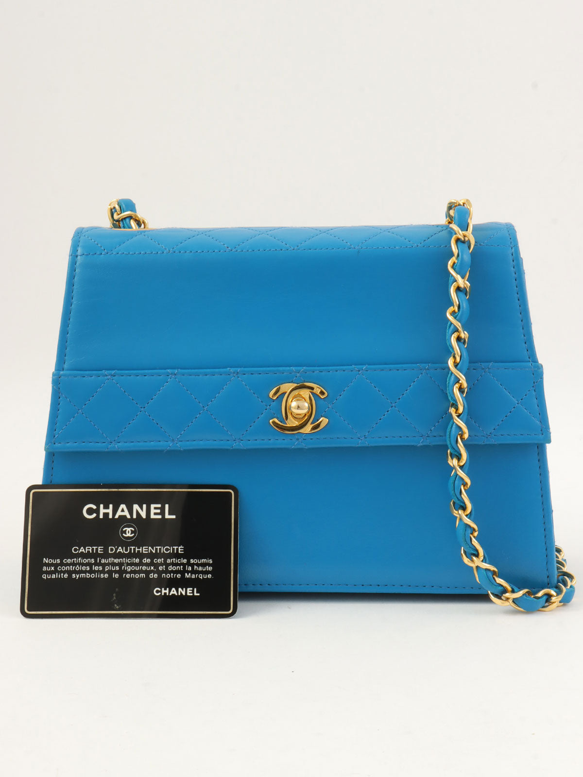 1990年頃製 ラムスキンCCターンロックチェーンバッグ ブルー