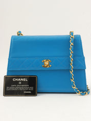 1990年頃製 ラムスキンCCターンロックチェーンバッグ ブルー