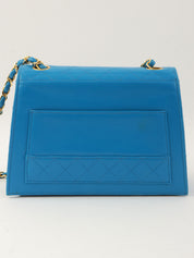 1990年頃製 ラムスキンCCターンロックチェーンバッグ ブルー