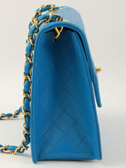 1990年頃製 ラムスキンCCターンロックチェーンバッグ ブルー