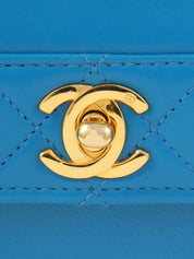 1990年頃製 ラムスキンCCターンロックチェーンバッグ ブルー