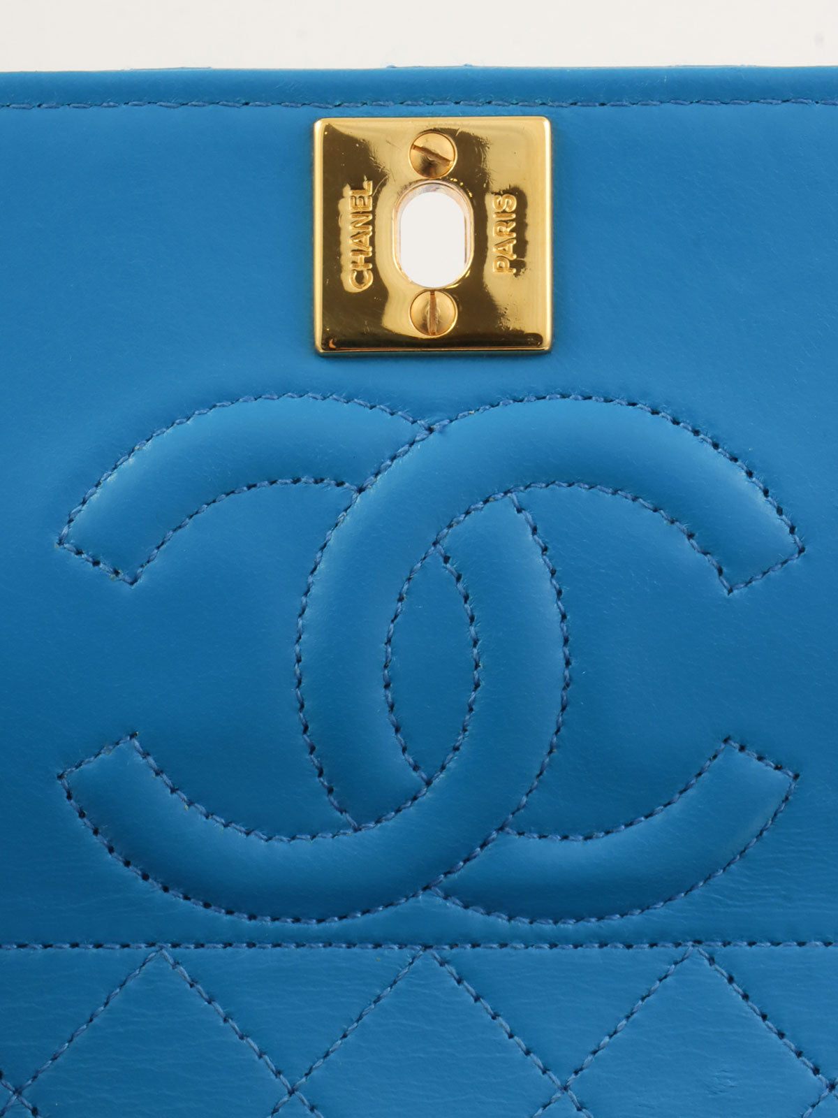 1990年頃製 ラムスキンCCターンロックチェーンバッグ ブルー