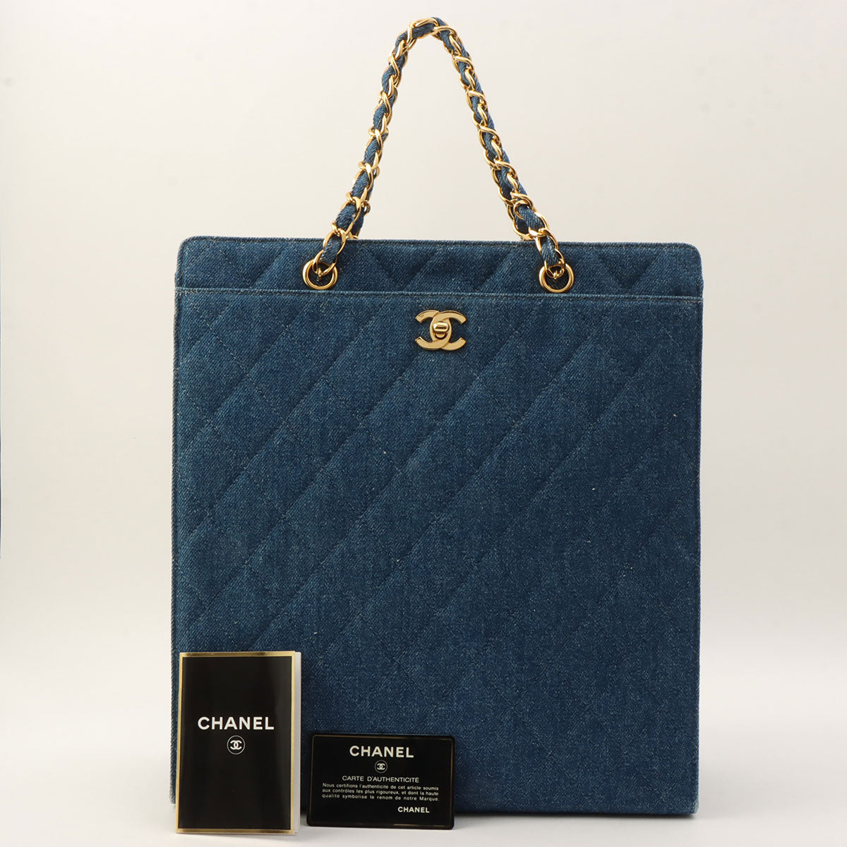 Indigo Denim Matelassé Stitch CC Turn-Lock Chain Handbag, Circa 1998