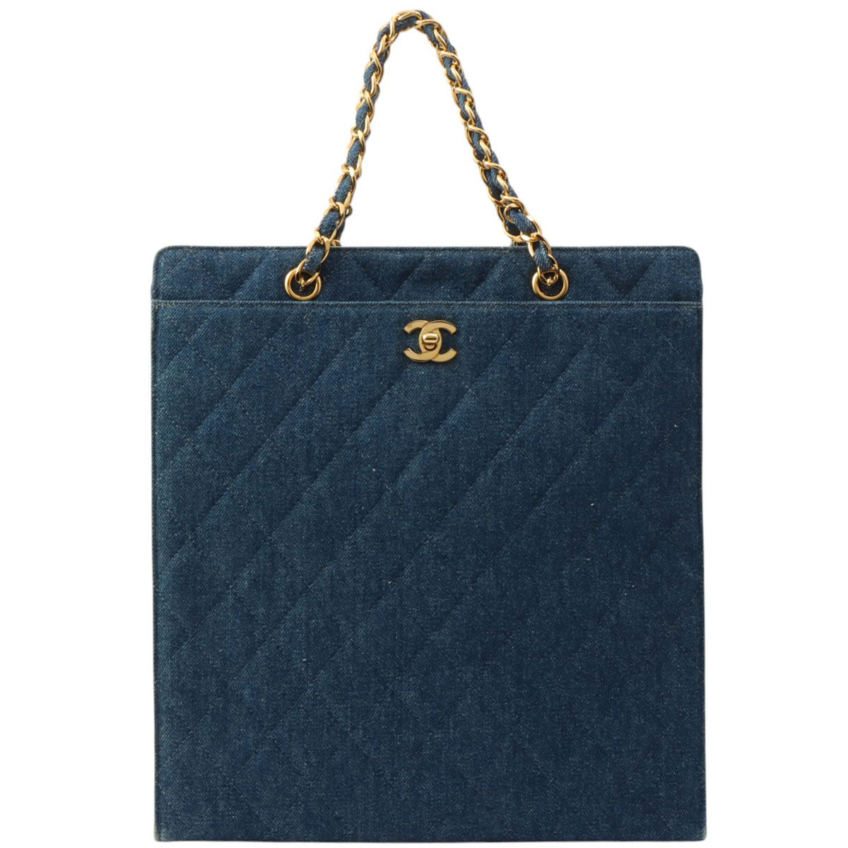 Indigo Denim Matelassé Stitch CC Turn-Lock Chain Handbag, Circa 1998