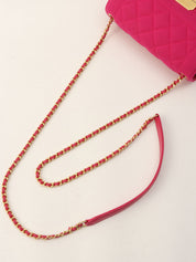 Around 2014 Made Matelassé Stitch Logo Plate Chain Shoulder Bag Pink