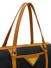 Logo铭牌手提包 海军蓝/棕色