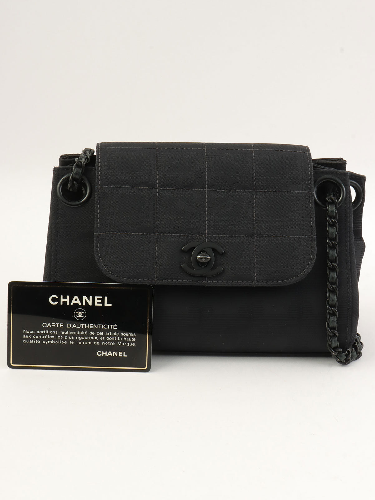 2001 New Travel Line CC Turn Lock Chain Shoulder Bag, Black