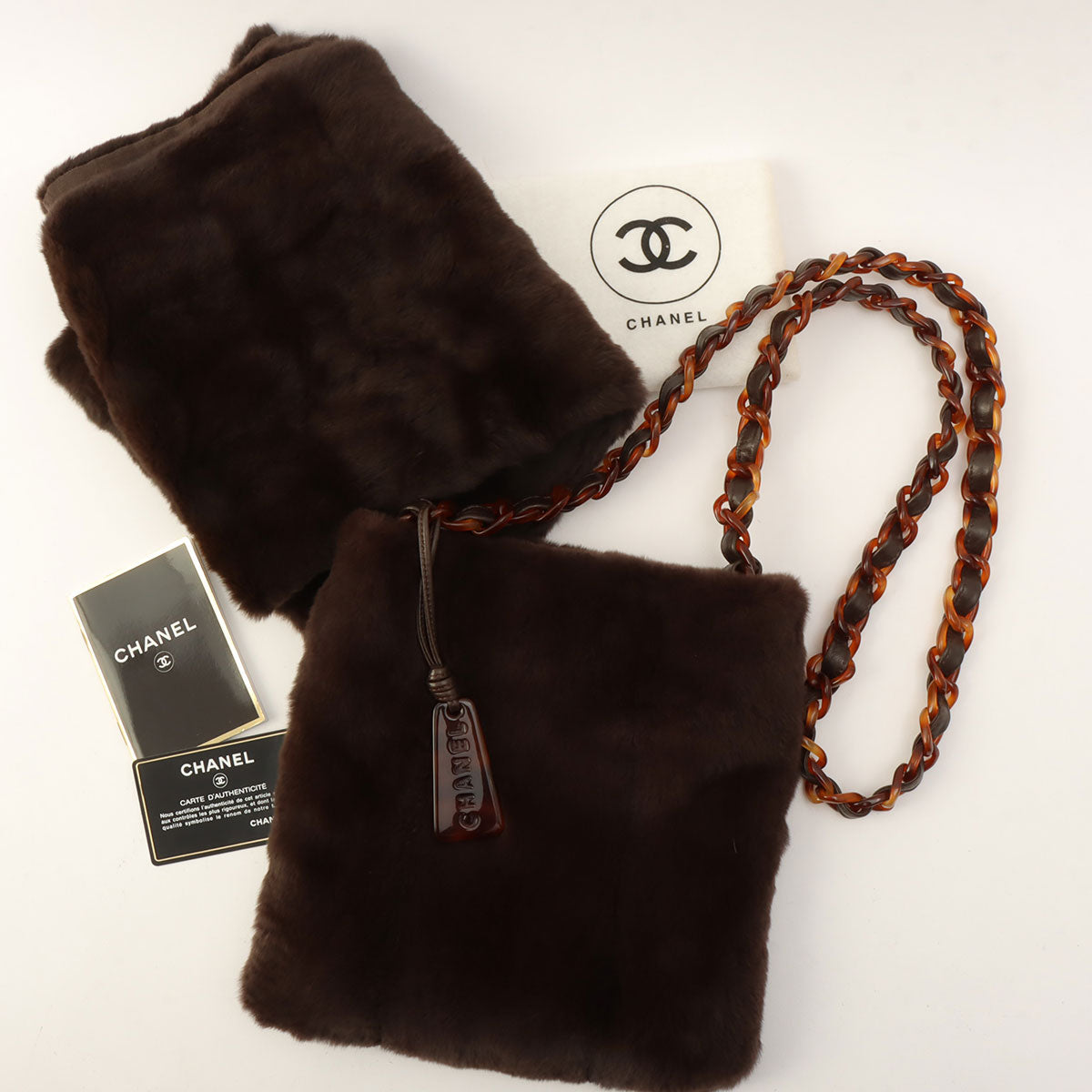 Circa 1998 Rabanne Fur Brown Marble Pattern Shoulder Bag Dark Brown