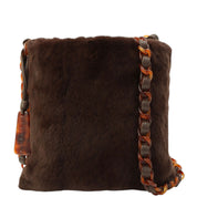 Circa 1998 Rabanne Fur Brown Marble Pattern Shoulder Bag Dark Brown
